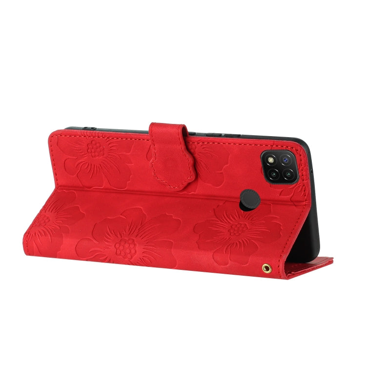 For Xiaomi Redmi 9C Flower Embossing Pattern Leather Phone Case(Red) - Xiaomi Cases by PMC Jewellery | Online Shopping South Africa | PMC Jewellery