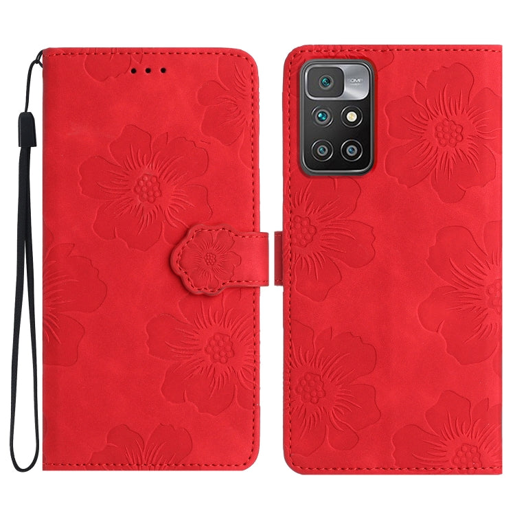 For Xiaomi Redmi 10 Flower Embossing Pattern Leather Phone Case(Red) - Xiaomi Cases by PMC Jewellery | Online Shopping South Africa | PMC Jewellery