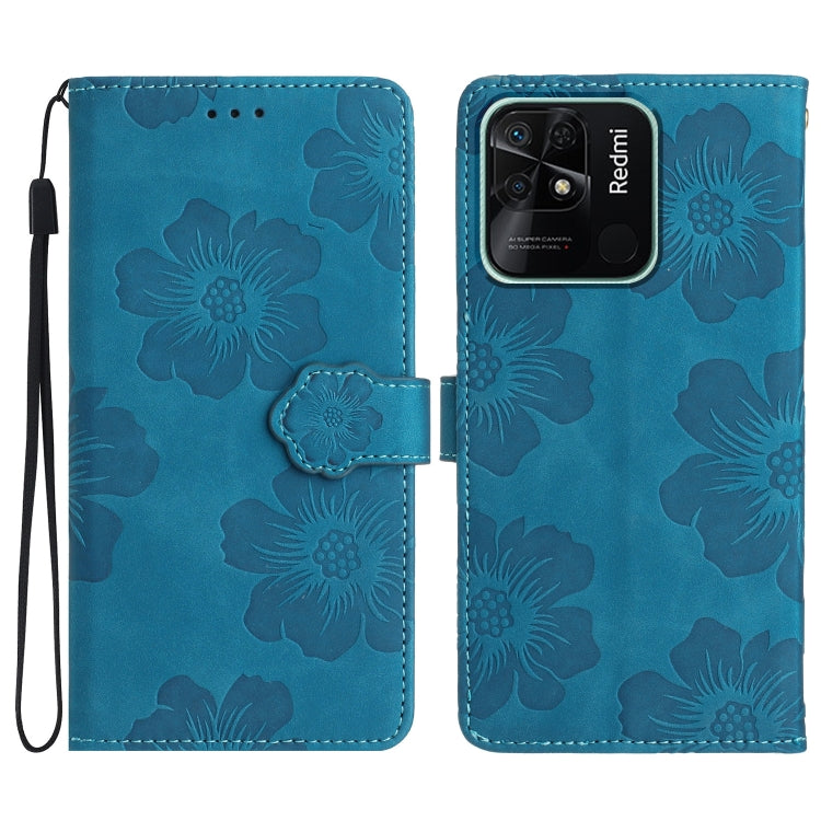 For Xiaomi Redmi 10C Flower Embossing Pattern Leather Phone Case(Blue) - Xiaomi Cases by PMC Jewellery | Online Shopping South Africa | PMC Jewellery