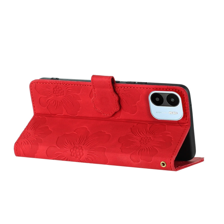 For Xiaomi Redmi A1 Flower Embossing Pattern Leather Phone Case(Red) - Xiaomi Cases by PMC Jewellery | Online Shopping South Africa | PMC Jewellery