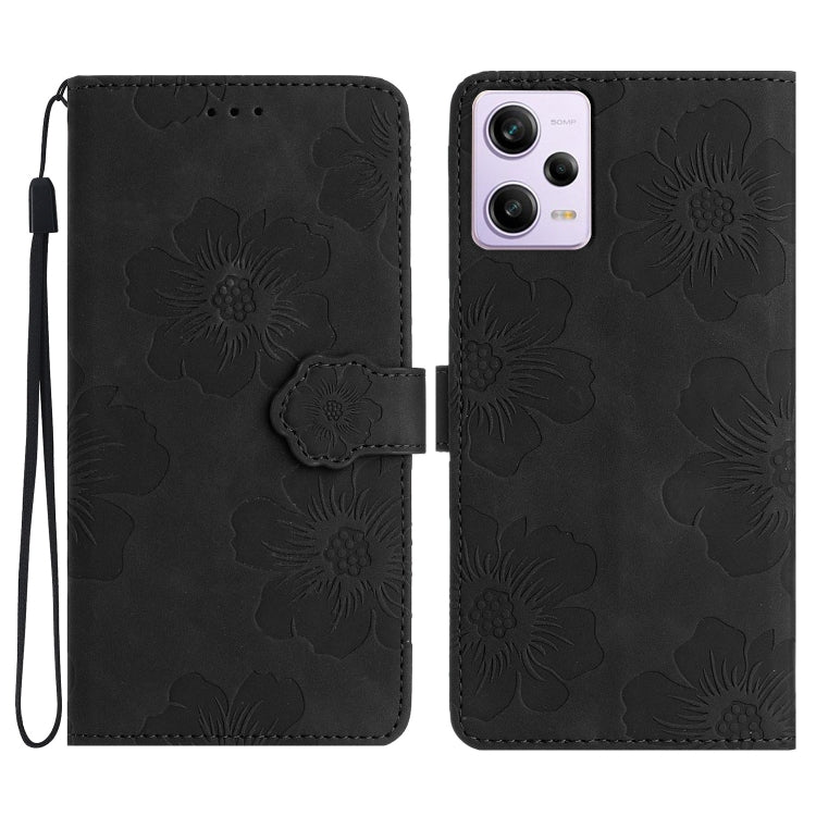 For Xiaomi Redmi Note 12 Pro 5G Flower Embossing Pattern Leather Phone Case(Black) - Note 12 Pro Cases by PMC Jewellery | Online Shopping South Africa | PMC Jewellery