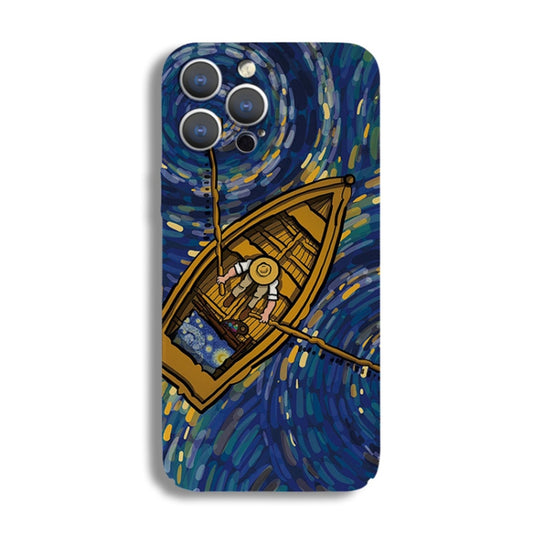 For iPhone 14 Plus Precise Hole Oil Painting Pattern PC Phone Case(Boating) - iPhone 14 Plus Cases by PMC Jewellery | Online Shopping South Africa | PMC Jewellery