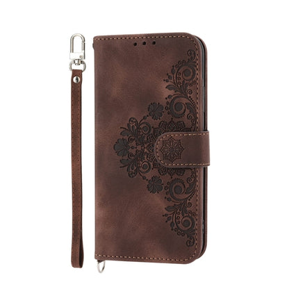 For Honor 90 5G Skin-feel Flowers Embossed Wallet Leather Phone Case(Brown) - Honor Cases by PMC Jewellery | Online Shopping South Africa | PMC Jewellery