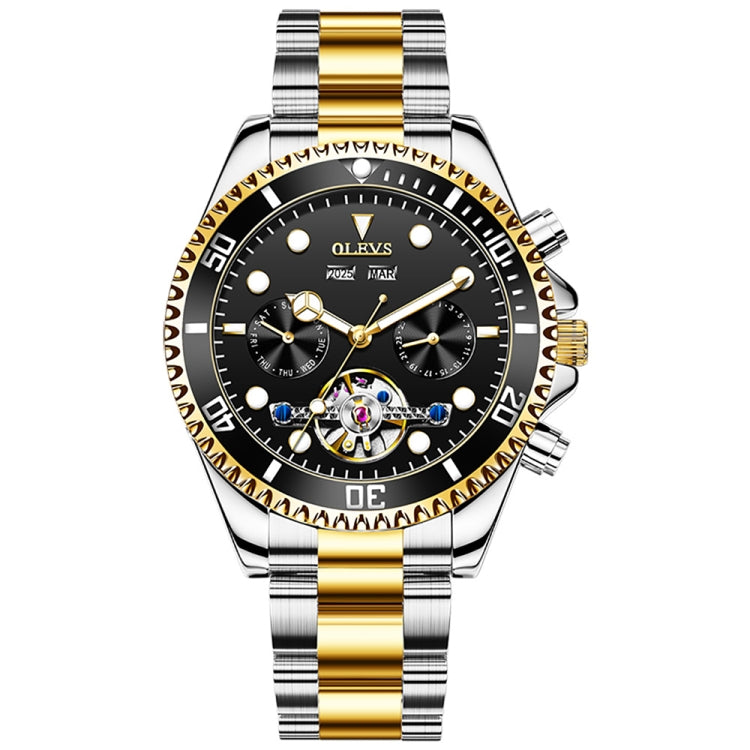 OLEVS 6605 Men Multifunctional Waterproof Mechanical Watch(Black + Gold) - Metal Strap Watches by OLEVS | Online Shopping South Africa | PMC Jewellery