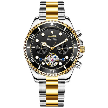 OLEVS 6605 Men Multifunctional Waterproof Mechanical Watch(Black + Gold) - Metal Strap Watches by OLEVS | Online Shopping South Africa | PMC Jewellery
