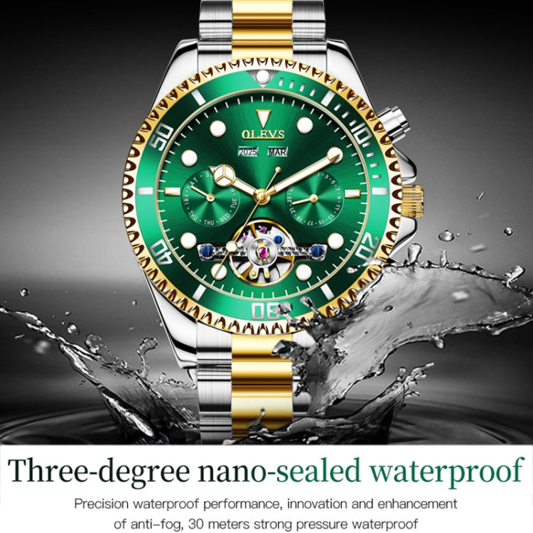 OLEVS 6605 Men Multifunctional Waterproof Mechanical Watch(Green) - Metal Strap Watches by OLEVS | Online Shopping South Africa | PMC Jewellery