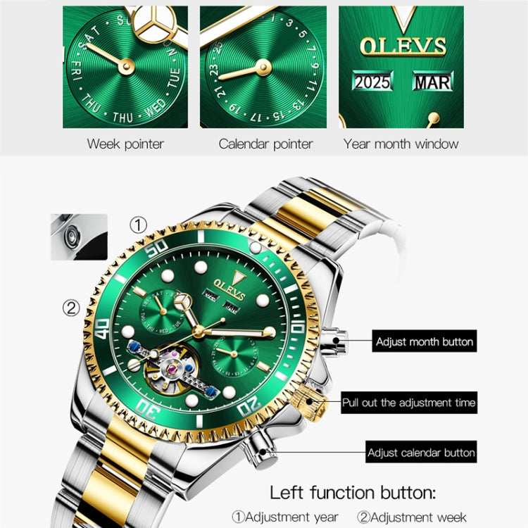 OLEVS 6605 Men Multifunctional Waterproof Mechanical Watch(Black + Gold) - Metal Strap Watches by OLEVS | Online Shopping South Africa | PMC Jewellery