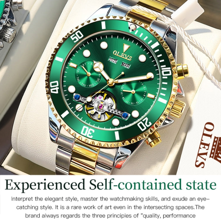 OLEVS 6605 Men Multifunctional Waterproof Mechanical Watch(Green) - Metal Strap Watches by OLEVS | Online Shopping South Africa | PMC Jewellery