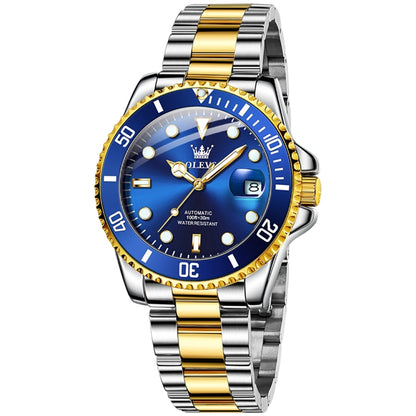 OLEVS 6650 Men Luminous Waterproof Mechanical Watch(Blue + Gold) - Metal Strap Watches by OLEVS | Online Shopping South Africa | PMC Jewellery