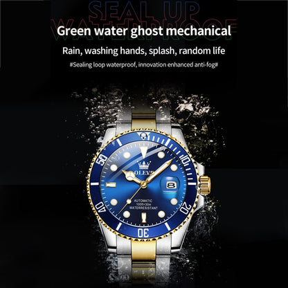 OLEVS 6650 Men Luminous Waterproof Mechanical Watch(Blue + Gold) - Metal Strap Watches by OLEVS | Online Shopping South Africa | PMC Jewellery