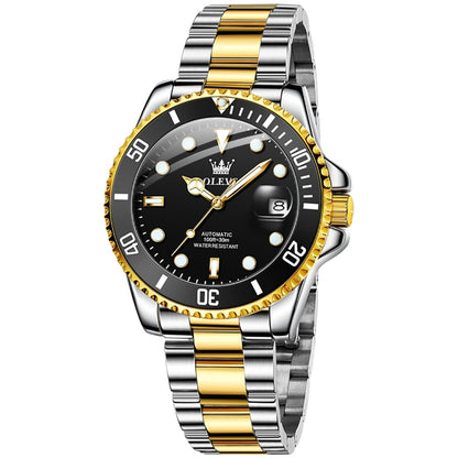 OLEVS 6650 Men Luminous Waterproof Mechanical Watch(Black + Gold) - Metal Strap Watches by OLEVS | Online Shopping South Africa | PMC Jewellery