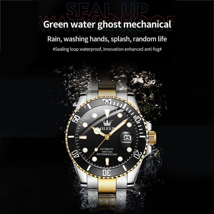 OLEVS 6650 Men Luminous Waterproof Mechanical Watch(Black + Gold) - Metal Strap Watches by OLEVS | Online Shopping South Africa | PMC Jewellery