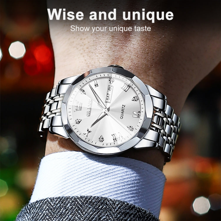 OLEVS 9931 Men Luminous Waterproof Quartz Watch(White + Silver) - Metal Strap Watches by OLEVS | Online Shopping South Africa | PMC Jewellery