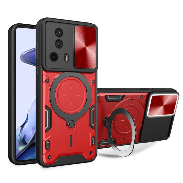 For Xiaomi 13 Lite / Civi 2 5G CD Texture Sliding Camshield Magnetic Holder Phone Case(Red) - 13 Lite Cases by PMC Jewellery | Online Shopping South Africa | PMC Jewellery