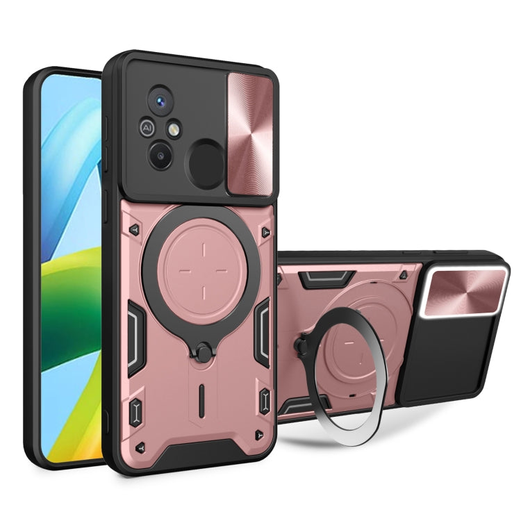 For Xiaomi Redmi 12C CD Texture Sliding Camshield Magnetic Holder Phone Case(Pink) - Xiaomi Cases by PMC Jewellery | Online Shopping South Africa | PMC Jewellery