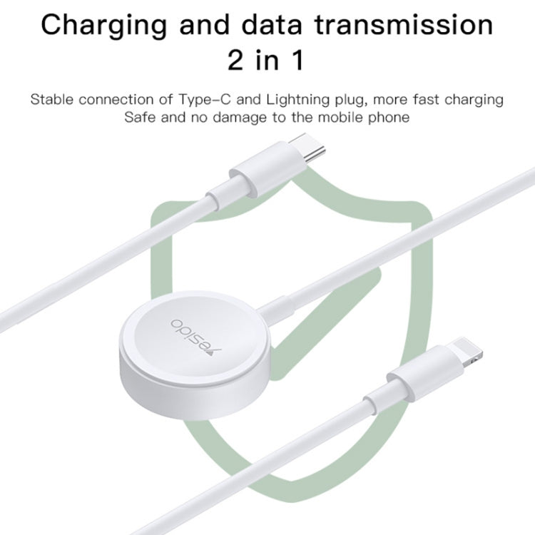 Yesido CA113 For Apple Watch 2 in 1 USB-C / Type-C to 8 Pin Wireless Magnetic Watch Charger, Cable Length: 1.2m(White) - Charger / Holder by Yesido | Online Shopping South Africa | PMC Jewellery