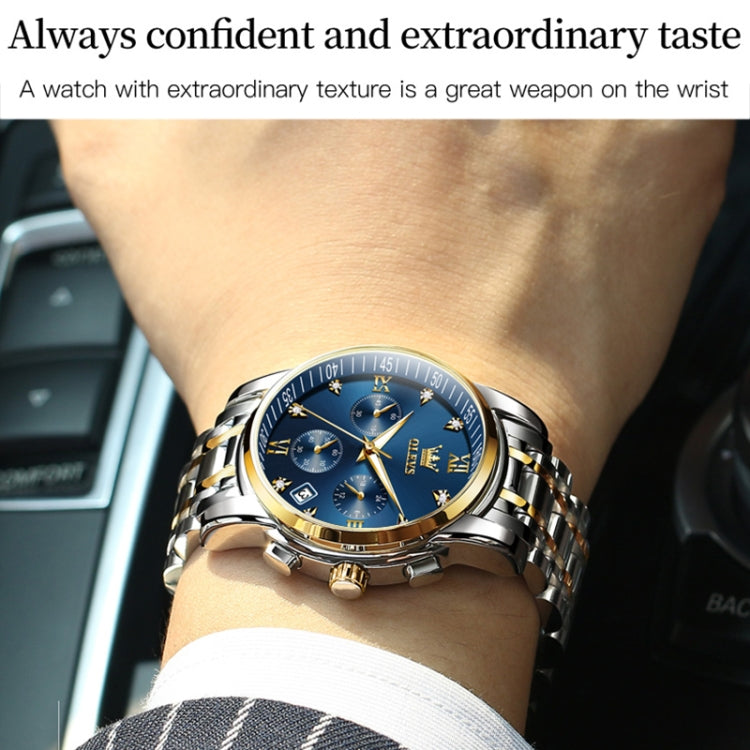 OLEVS 2858 Men Multifunctional Business Waterproof Quartz Watch(Blue + Gold) - Metal Strap Watches by OLEVS | Online Shopping South Africa | PMC Jewellery