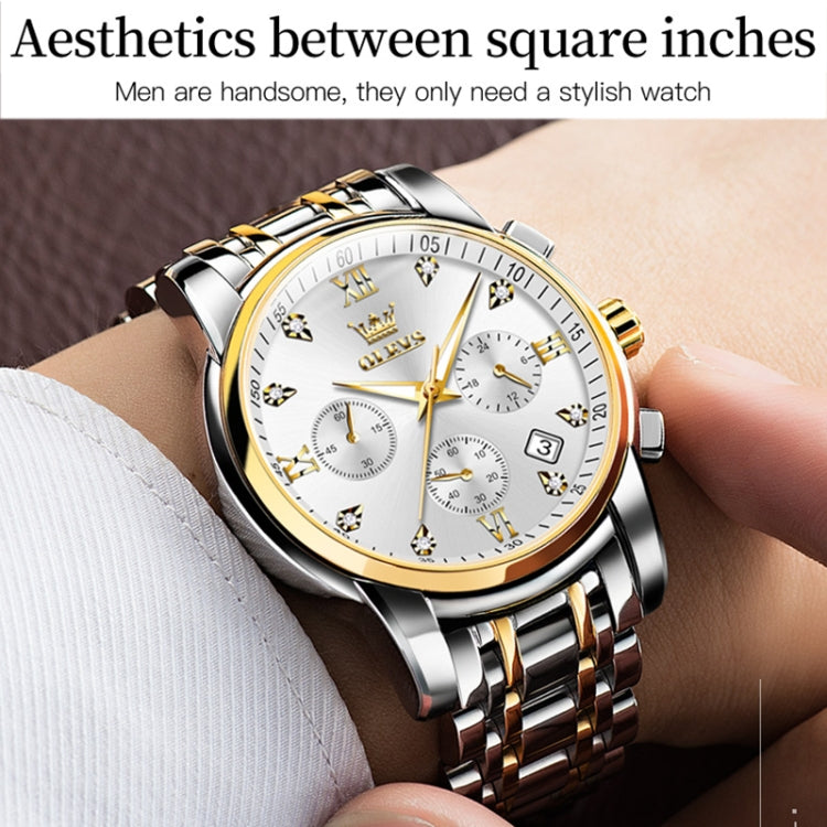 OLEVS 2858 Men Multifunctional Business Waterproof Quartz Watch(White + Gold) - Metal Strap Watches by OLEVS | Online Shopping South Africa | PMC Jewellery