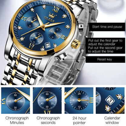 OLEVS 2858 Men Multifunctional Business Waterproof Quartz Watch(Blue + Gold) - Metal Strap Watches by OLEVS | Online Shopping South Africa | PMC Jewellery