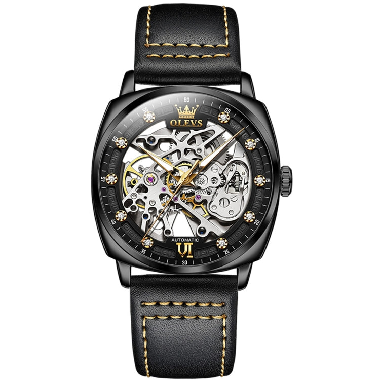 OLEVS 6651 Men Luminous Waterproof Hollow Mechanical Watch(Black) - Leather Strap Watches by OLEVS | Online Shopping South Africa | PMC Jewellery