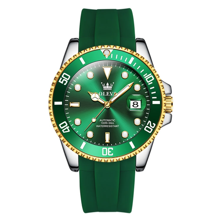 OLEVS 6650 Men Luminous Waterproof Silicone Strap Mechanical Watch(Green + Gold) - Silicone Strap Watches by OLEVS | Online Shopping South Africa | PMC Jewellery