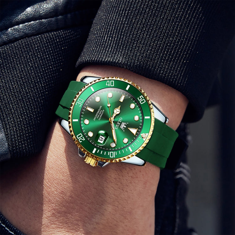 OLEVS 6650 Men Luminous Waterproof Silicone Strap Mechanical Watch(Green + Gold) - Silicone Strap Watches by OLEVS | Online Shopping South Africa | PMC Jewellery