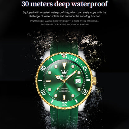 OLEVS 6650 Men Luminous Waterproof Silicone Strap Mechanical Watch(Green + Gold) - Silicone Strap Watches by OLEVS | Online Shopping South Africa | PMC Jewellery