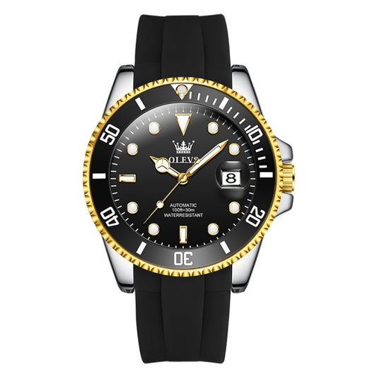 OLEVS 6650 Men Luminous Waterproof Silicone Strap Mechanical Watch(Black + Gold) - Silicone Strap Watches by OLEVS | Online Shopping South Africa | PMC Jewellery