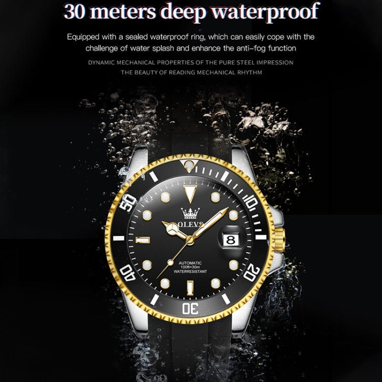 OLEVS 6650 Men Luminous Waterproof Silicone Strap Mechanical Watch(Black + Gold) - Silicone Strap Watches by OLEVS | Online Shopping South Africa | PMC Jewellery