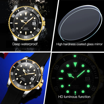 OLEVS 6650 Men Luminous Waterproof Silicone Strap Mechanical Watch(Black + Gold) - Silicone Strap Watches by OLEVS | Online Shopping South Africa | PMC Jewellery
