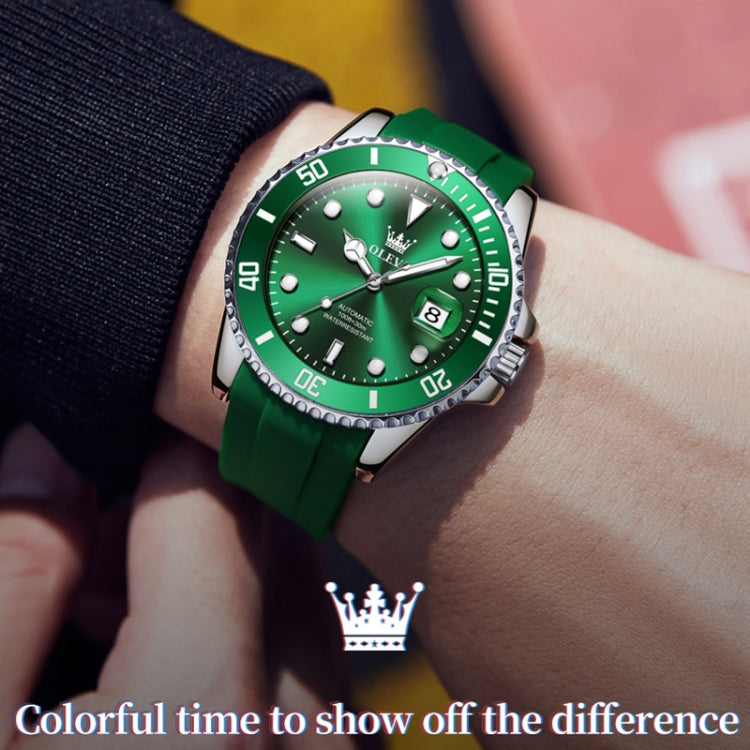 OLEVS 6650 Men Luminous Waterproof Silicone Strap Mechanical Watch(Green) - Silicone Strap Watches by OLEVS | Online Shopping South Africa | PMC Jewellery