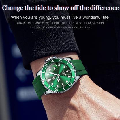 OLEVS 6650 Men Luminous Waterproof Silicone Strap Mechanical Watch(Green) - Silicone Strap Watches by OLEVS | Online Shopping South Africa | PMC Jewellery