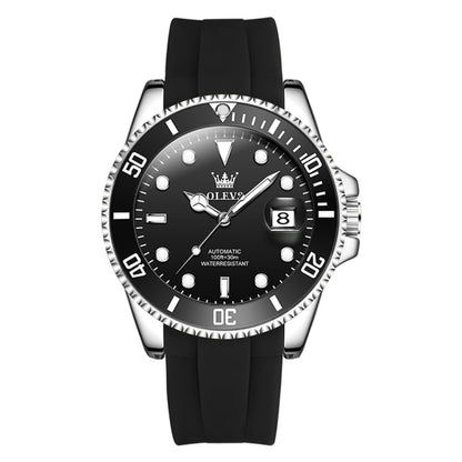 OLEVS 6650 Men Luminous Waterproof Silicone Strap Mechanical Watch(Black) - Silicone Strap Watches by OLEVS | Online Shopping South Africa | PMC Jewellery
