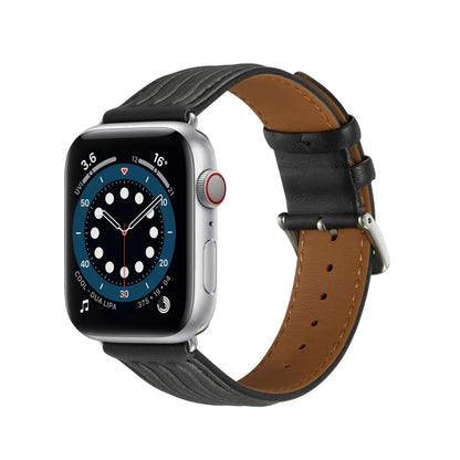 Embossed Line Genuine Leather Watch Band For Apple Watch Ultra 49mm(Black) - Watch Bands by PMC Jewellery | Online Shopping South Africa | PMC Jewellery