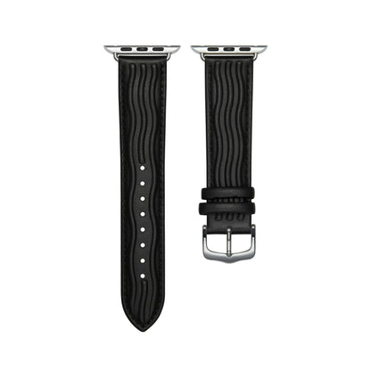 Embossed Line Genuine Leather Watch Band For Apple Watch Ultra 49mm(Black) - Watch Bands by PMC Jewellery | Online Shopping South Africa | PMC Jewellery