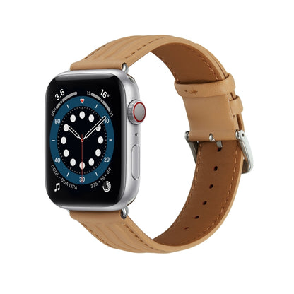 Embossed Line Genuine Leather Watch Band For Apple Watch Ultra 49mm(Khaki) - Watch Bands by PMC Jewellery | Online Shopping South Africa | PMC Jewellery