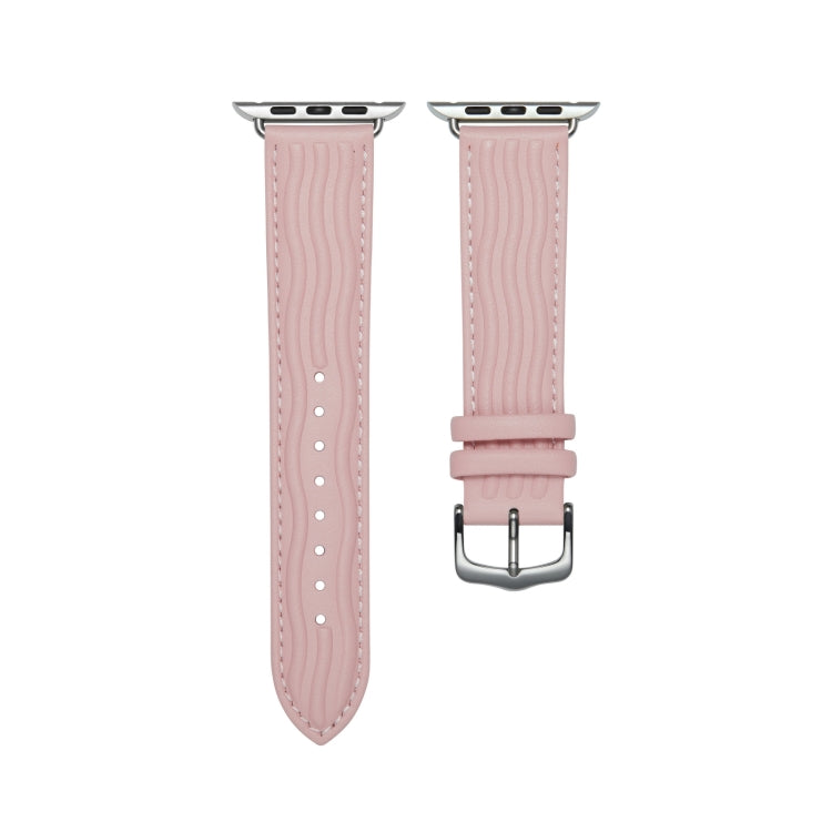 Embossed Line Genuine Leather Watch Band For Apple Watch 8 41mm(Pink) - Watch Bands by PMC Jewellery | Online Shopping South Africa | PMC Jewellery