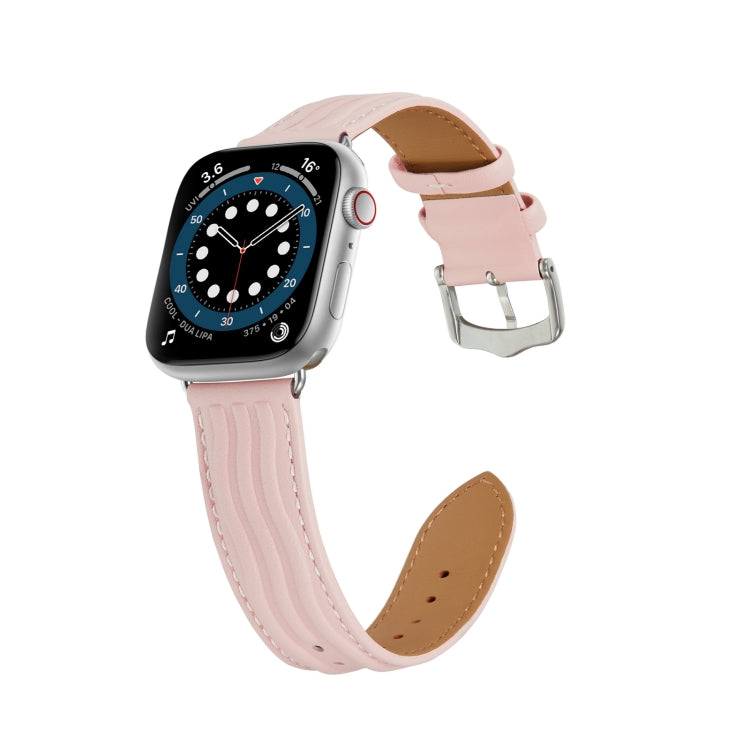 Embossed Line Genuine Leather Watch Band For Apple Watch 8 41mm(Pink) - Watch Bands by PMC Jewellery | Online Shopping South Africa | PMC Jewellery