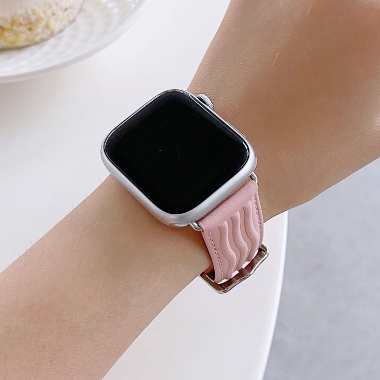 Embossed Line Genuine Leather Watch Band For Apple Watch 8 41mm(Pink) - Watch Bands by PMC Jewellery | Online Shopping South Africa | PMC Jewellery