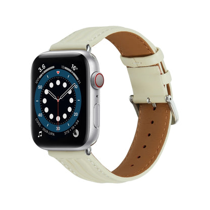 Embossed Line Genuine Leather Watch Band For Apple Watch 8 41mm(Milky White) - Watch Bands by PMC Jewellery | Online Shopping South Africa | PMC Jewellery