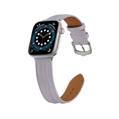 Embossed Line Genuine Leather Watch Band For Apple Watch SE 2022 44mm(Lavender Purple) - Watch Bands by PMC Jewellery | Online Shopping South Africa | PMC Jewellery