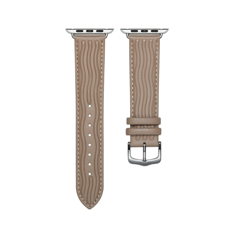 Embossed Line Genuine Leather Watch Band For Apple Watch 7 41mm(Milky Brown) - Watch Bands by PMC Jewellery | Online Shopping South Africa | PMC Jewellery