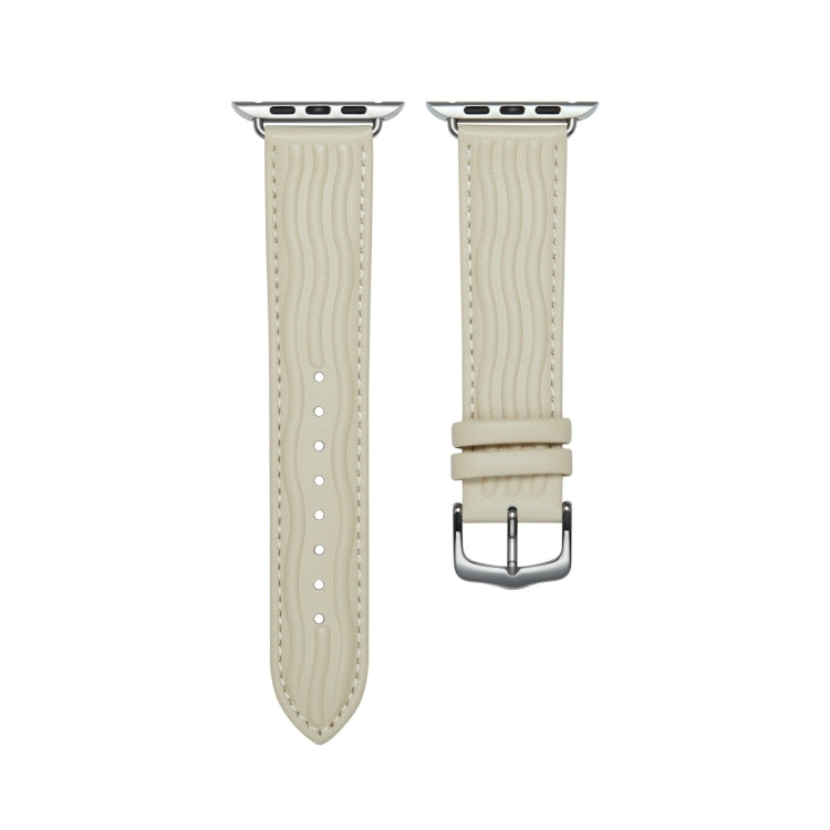 Embossed Line Genuine Leather Watch Band For Apple Watch SE 40mm(Milky White) - Watch Bands by PMC Jewellery | Online Shopping South Africa | PMC Jewellery