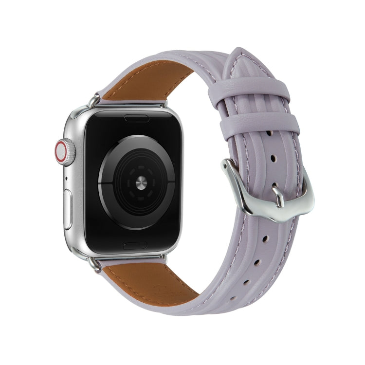 Embossed Line Genuine Leather Watch Band For Apple Watch SE 44mm(Lavender Purple) - Watch Bands by PMC Jewellery | Online Shopping South Africa | PMC Jewellery