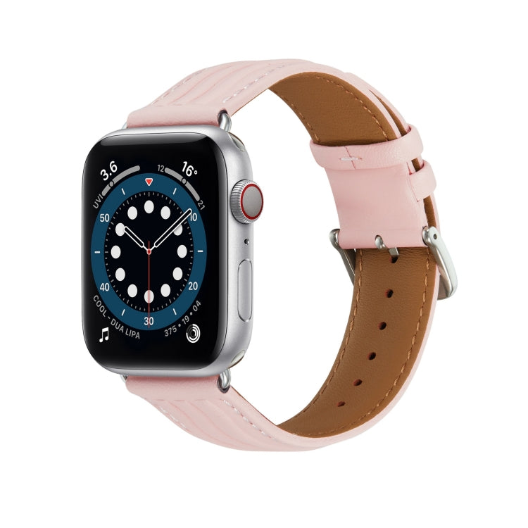 Embossed Line Genuine Leather Watch Band For Apple Watch 6 40mm(Pink) - Watch Bands by PMC Jewellery | Online Shopping South Africa | PMC Jewellery