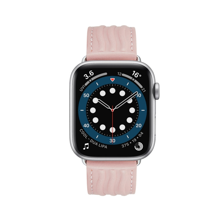 Embossed Line Genuine Leather Watch Band For Apple Watch 6 44mm(Pink) - Watch Bands by PMC Jewellery | Online Shopping South Africa | PMC Jewellery