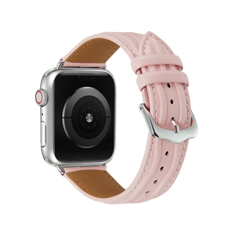 Embossed Line Genuine Leather Watch Band For Apple Watch 6 44mm(Pink) - Watch Bands by PMC Jewellery | Online Shopping South Africa | PMC Jewellery