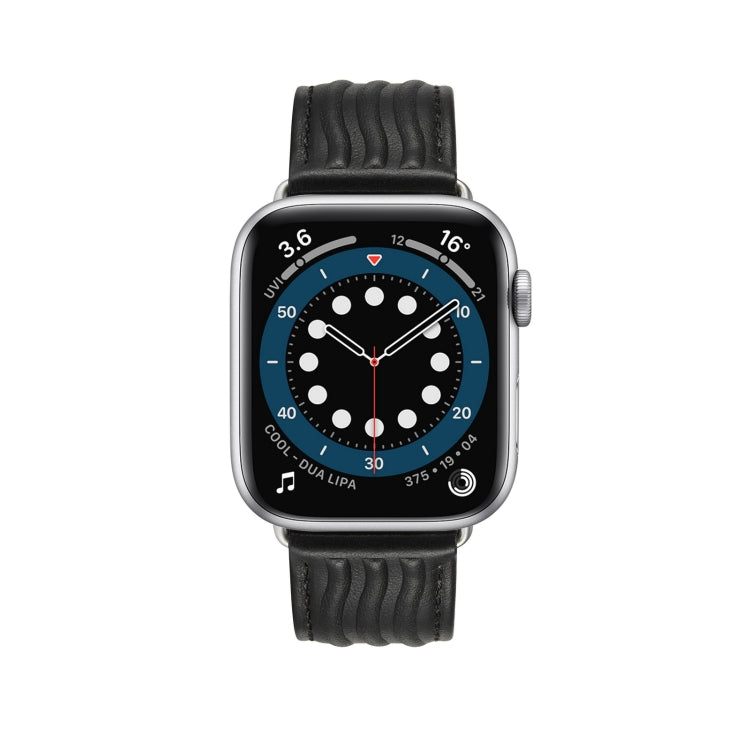 Embossed Line Genuine Leather Watch Band For Apple Watch 5 44mm(Black) - Watch Bands by PMC Jewellery | Online Shopping South Africa | PMC Jewellery