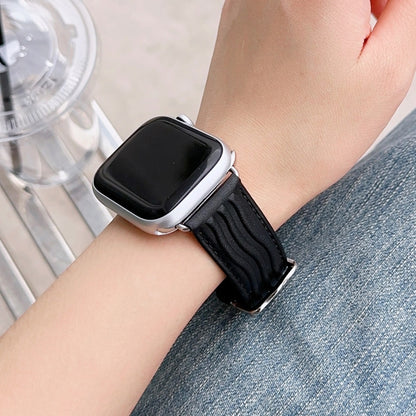 Embossed Line Genuine Leather Watch Band For Apple Watch 3 42mm(Black) - Watch Bands by PMC Jewellery | Online Shopping South Africa | PMC Jewellery