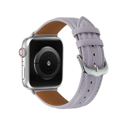 Embossed Line Genuine Leather Watch Band For Apple Watch 3 42mm(Lavender Purple) - Watch Bands by PMC Jewellery | Online Shopping South Africa | PMC Jewellery